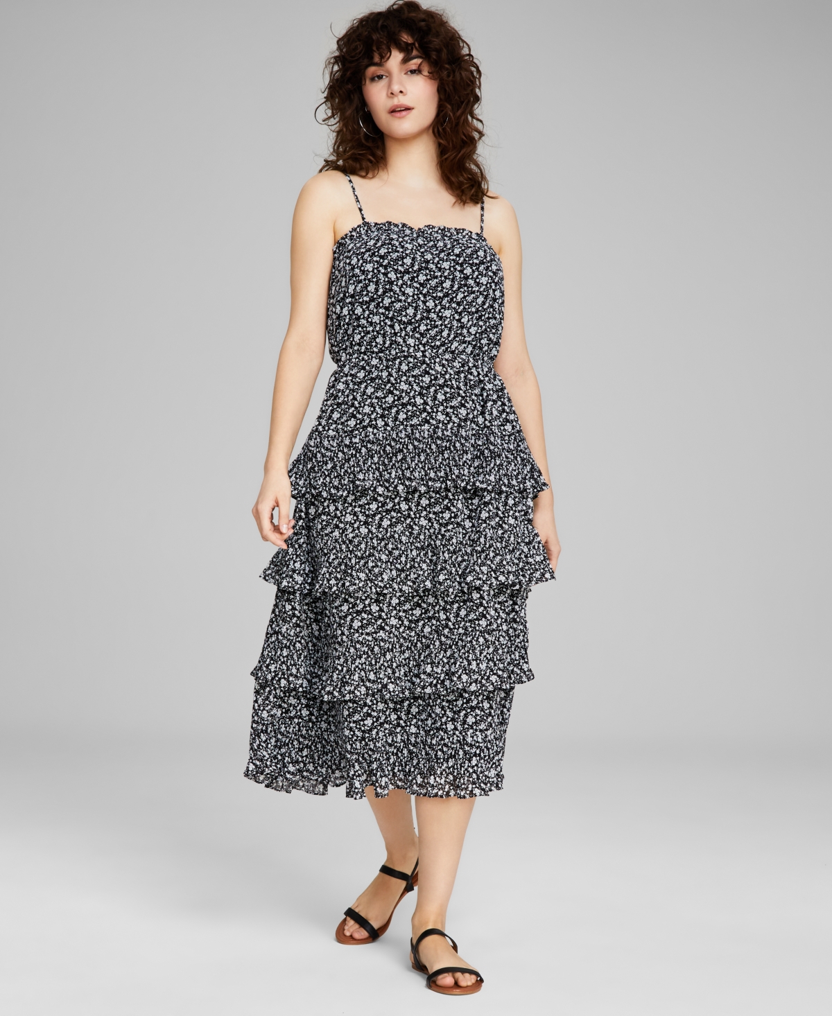 Shop And Now This Women's Tiered Sleeveless Midi Dress, Created For Macy's In Black Floral