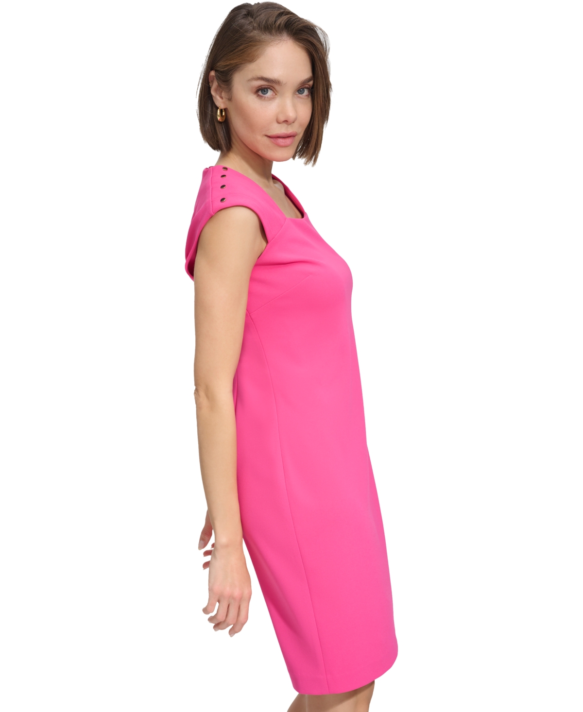 Shop Tommy Hilfiger Women's Pleated-shoulder Sheath Dress In Hot Pink