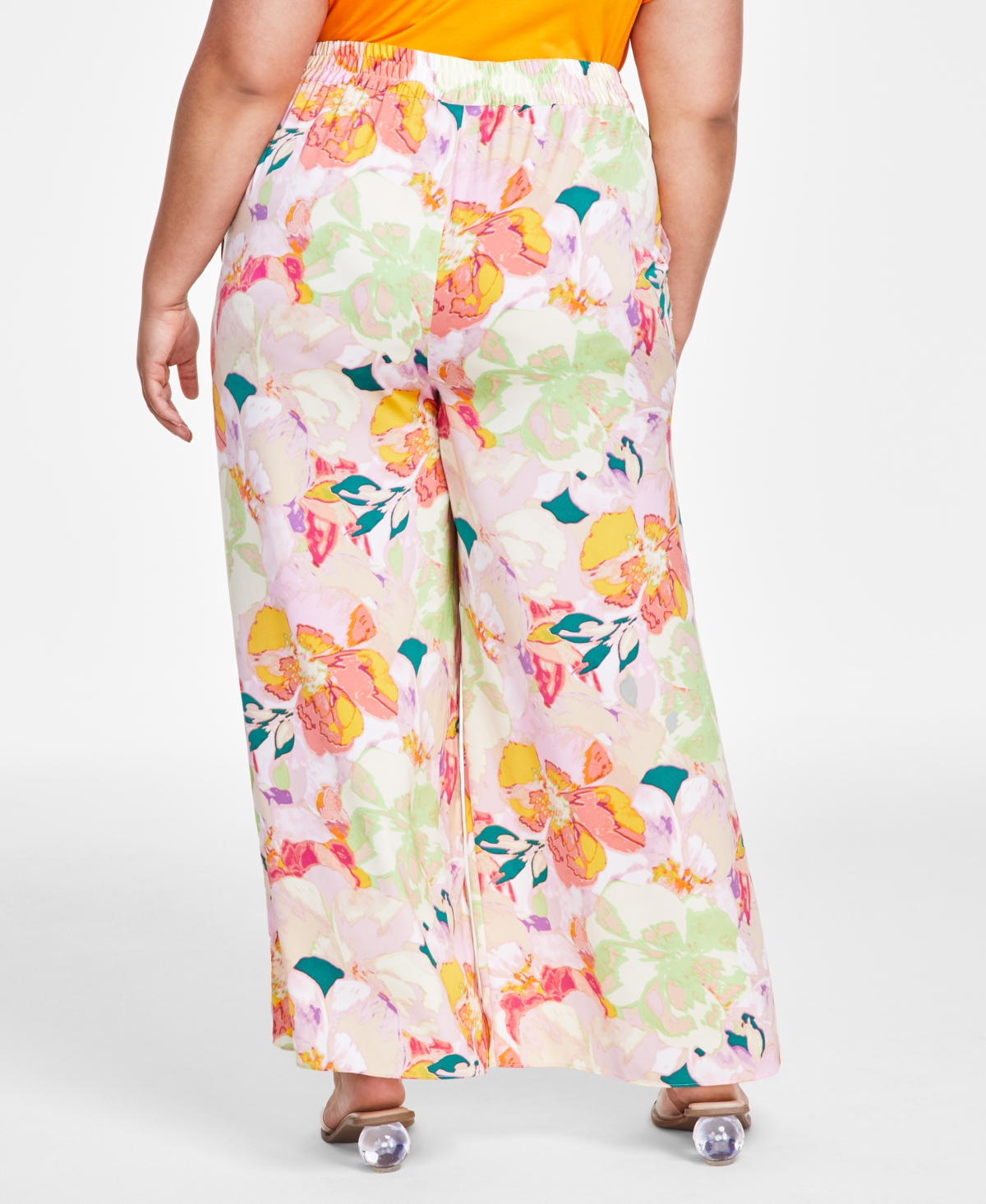 Bar Iii Trendy Plus Size Printed Pull-On Wide-Leg Pants, Created for Macy's