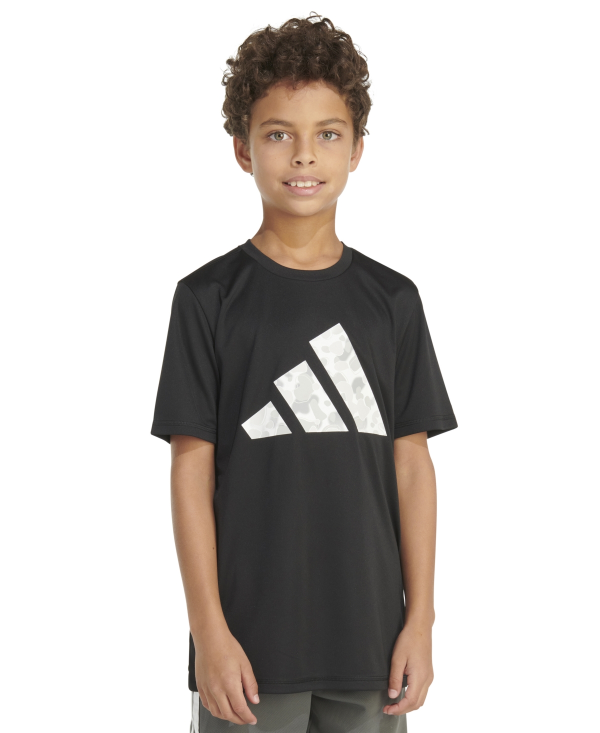 Shop Adidas Originals Big Boys Short Sleeve Pebble Camo Logo Polyester T-shirt In Black