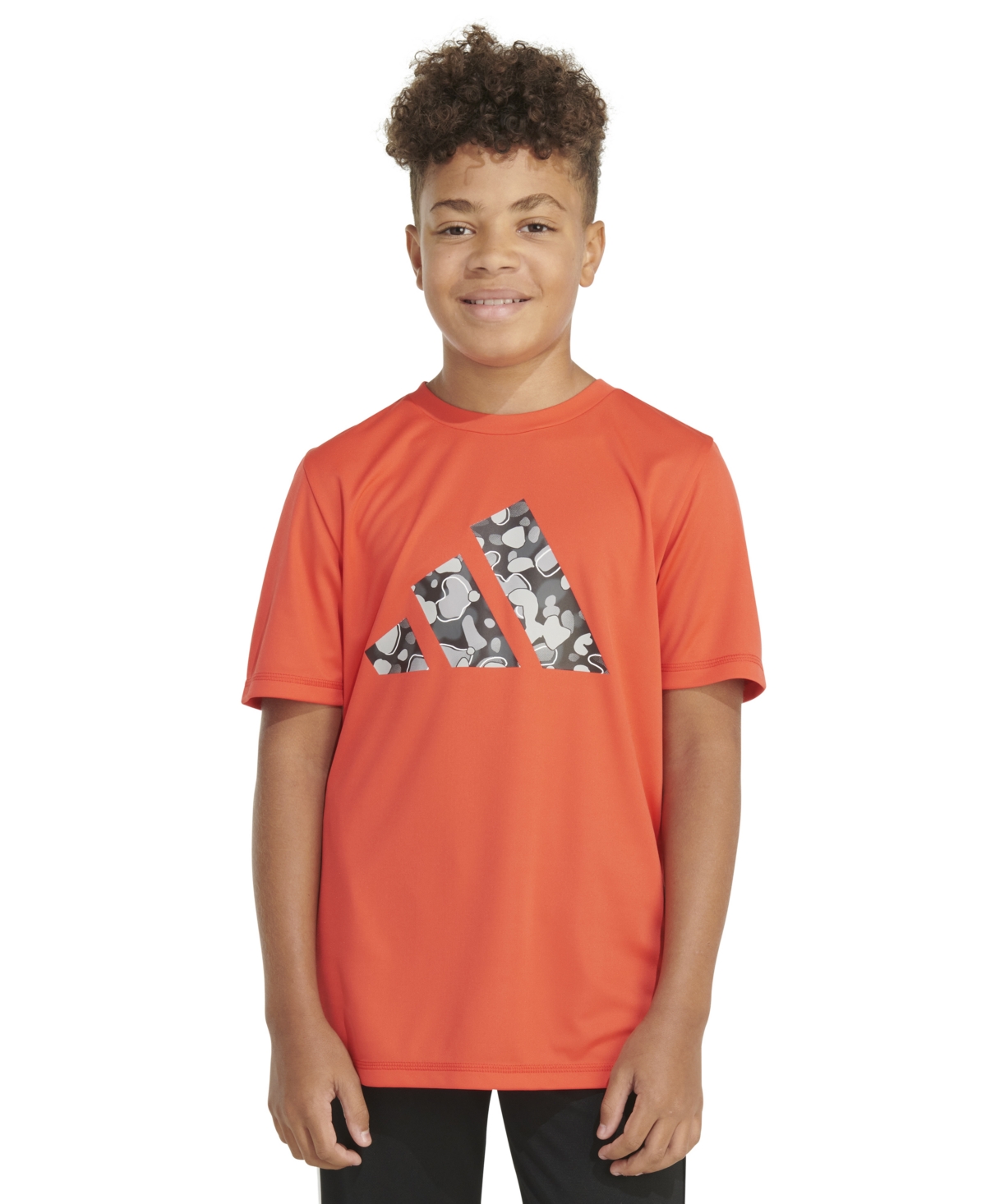 Shop Adidas Originals Big Boys Short Sleeve Pebble Camo Logo Polyester T-shirt In Bright Red