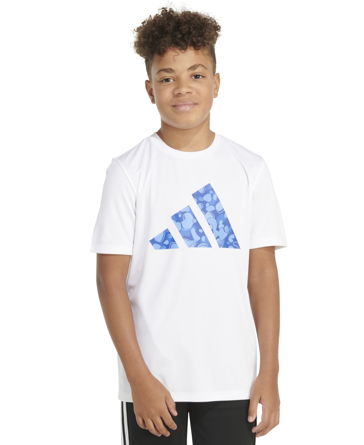Shop Adidas Originals Big Boys Short Sleeve Pebble Camo Logo Polyester T-shirt In Semi Aqua Flash