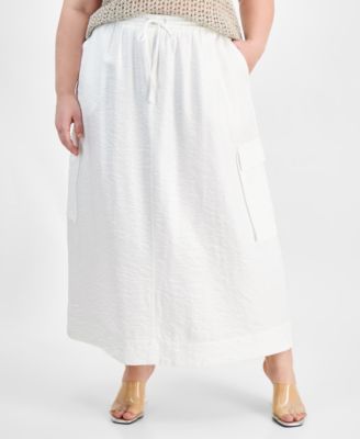 Bar III - Trendy Plus Size Shine Textured Drawstring Skirt