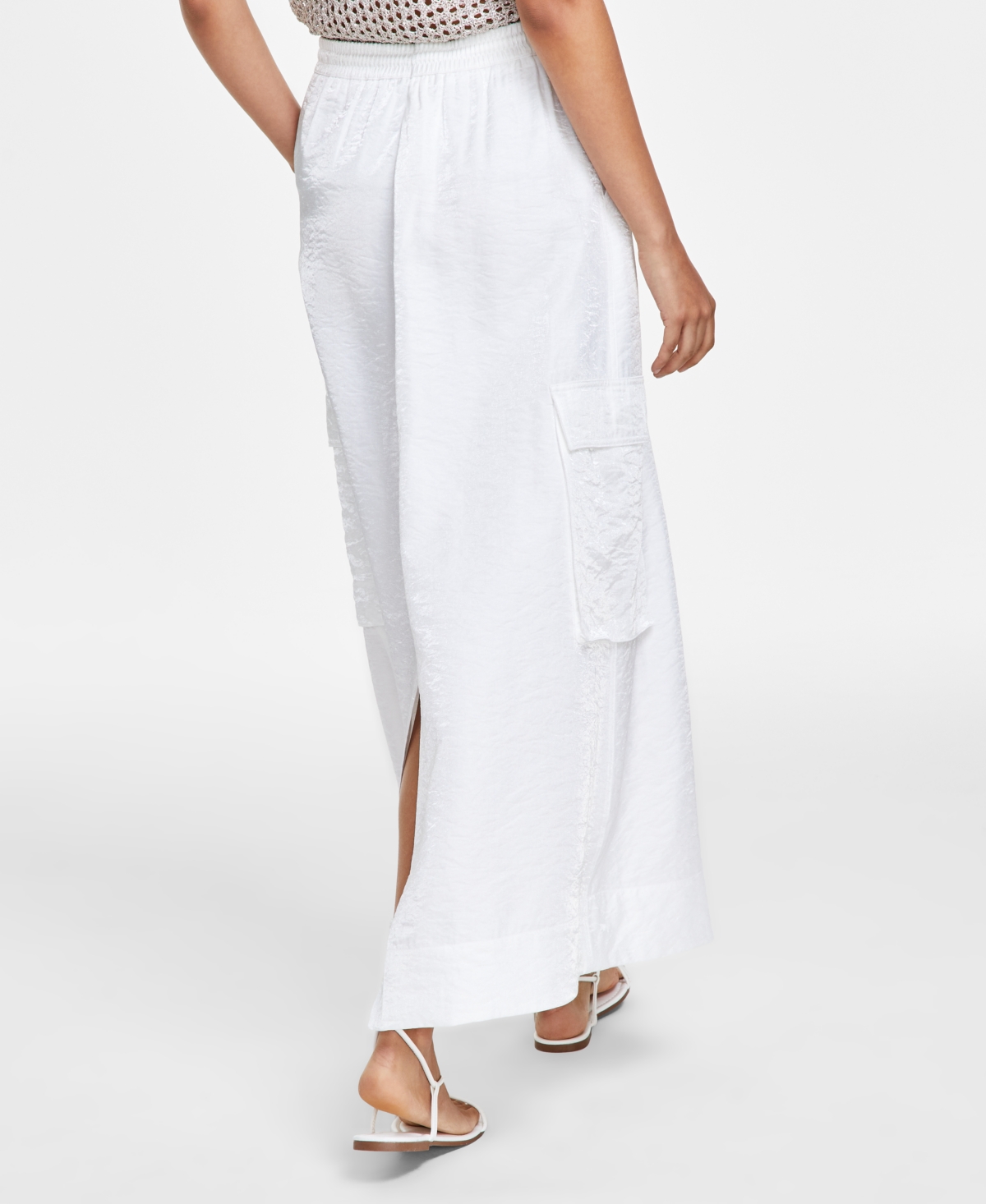 Bar Iii Petite Shine Satin Drawstring-Waist Cargo Skirt, Created for Macy's