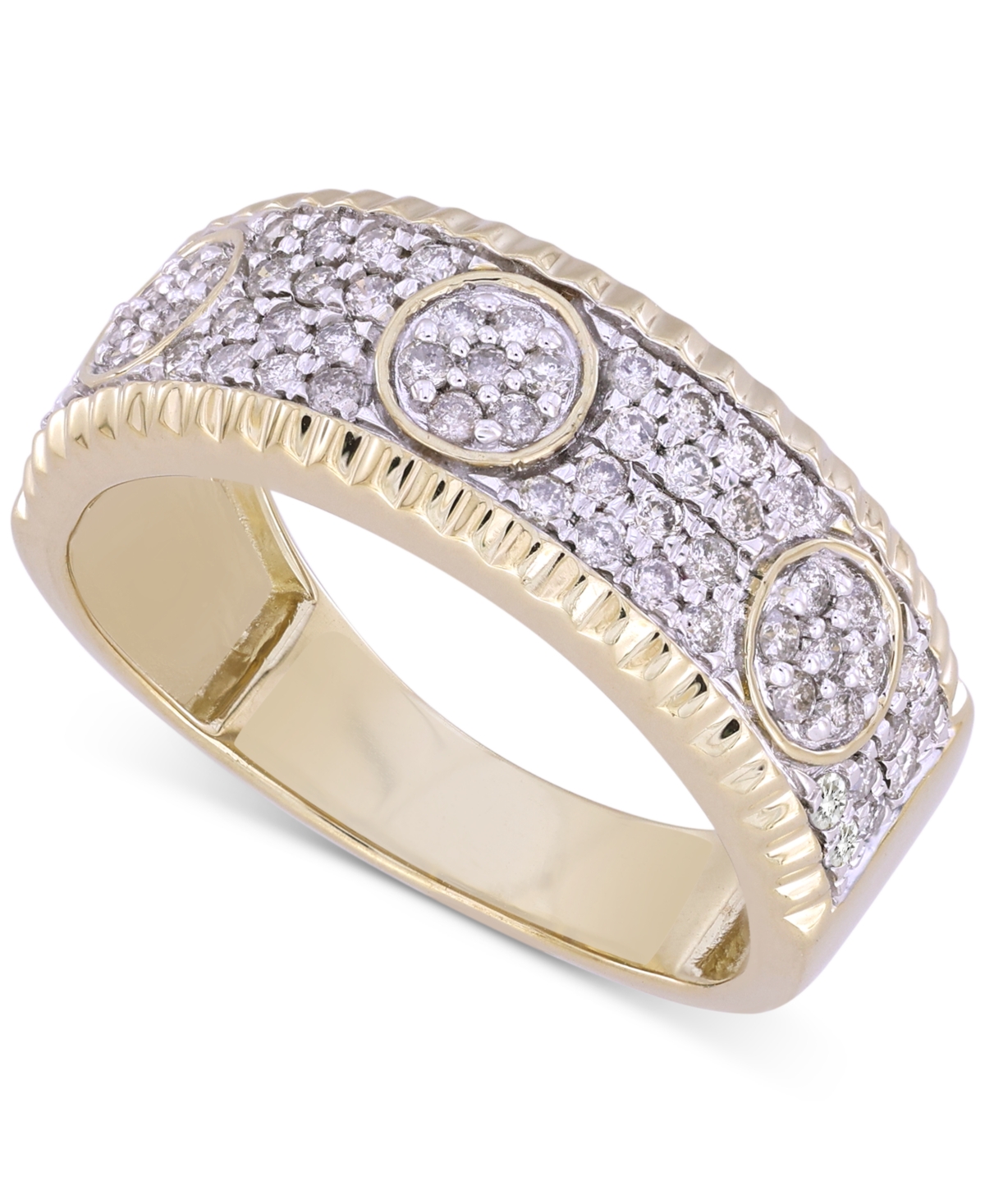 Macy's Men's Diamond Circle Cluster Notched-edge Ring (3/4 Ct. T.w.) In 10k Gold In Yellow Gold