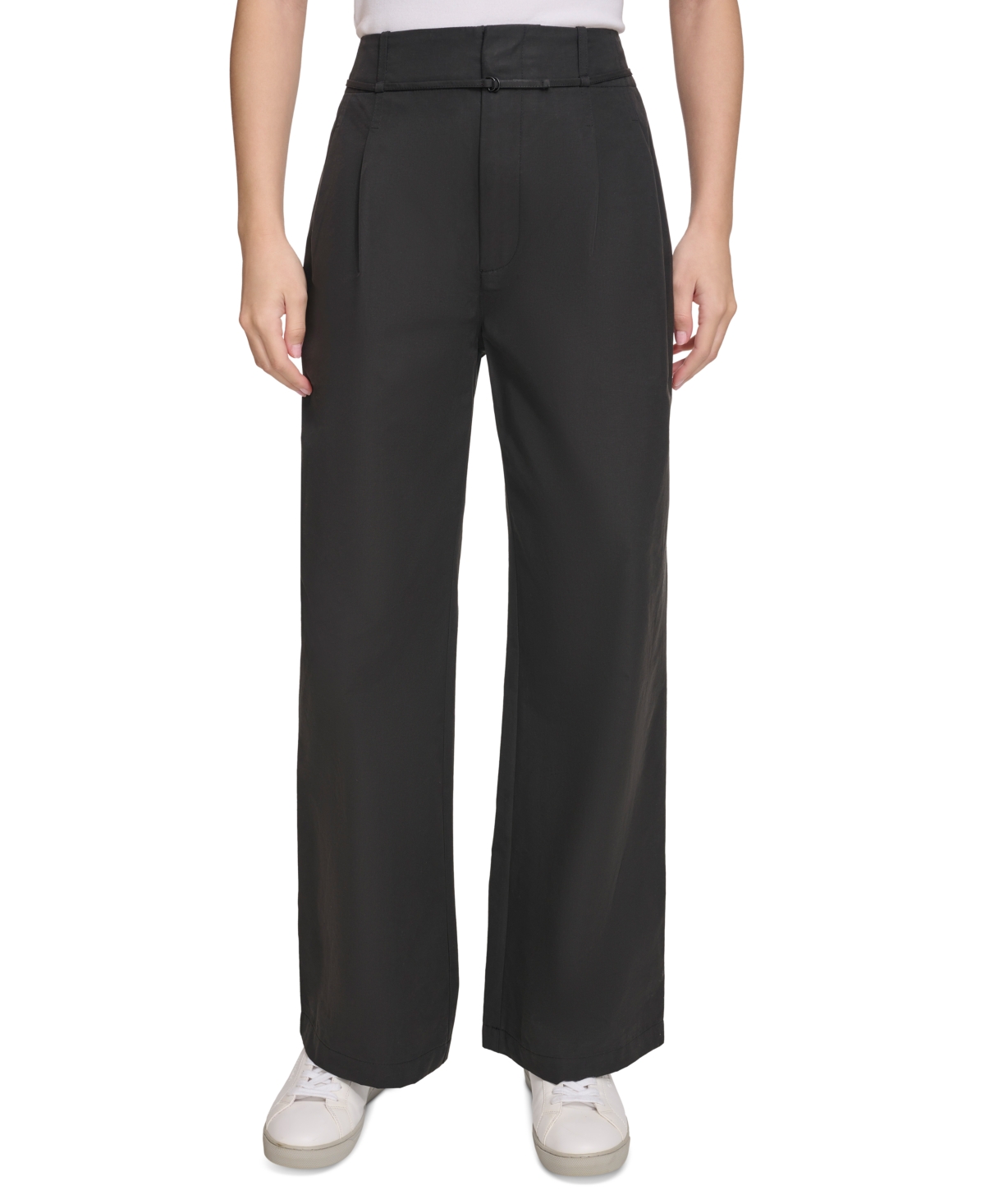 Calvin Klein Jeans Est.1978 Women's High-waist Wide-leg Belted Pleated Pants In Black