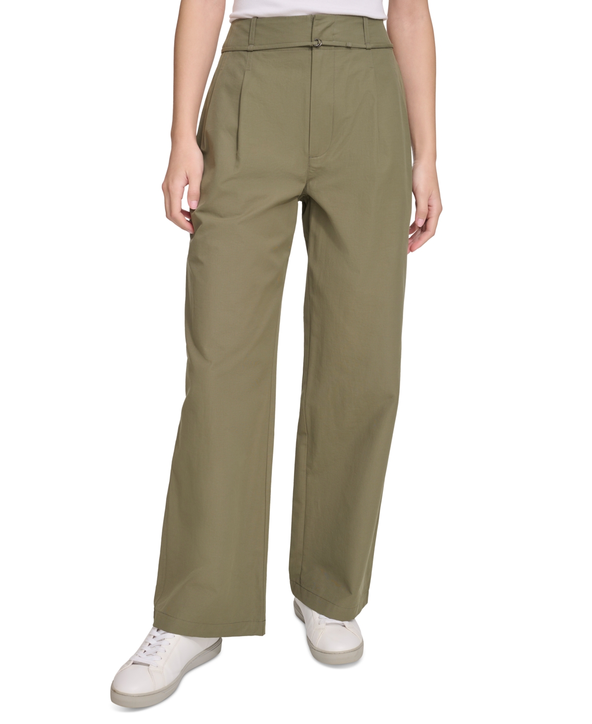 Calvin Klein Jeans Est.1978 Women's High-waist Wide-leg Belted Pleated Pants In Dusty Olive