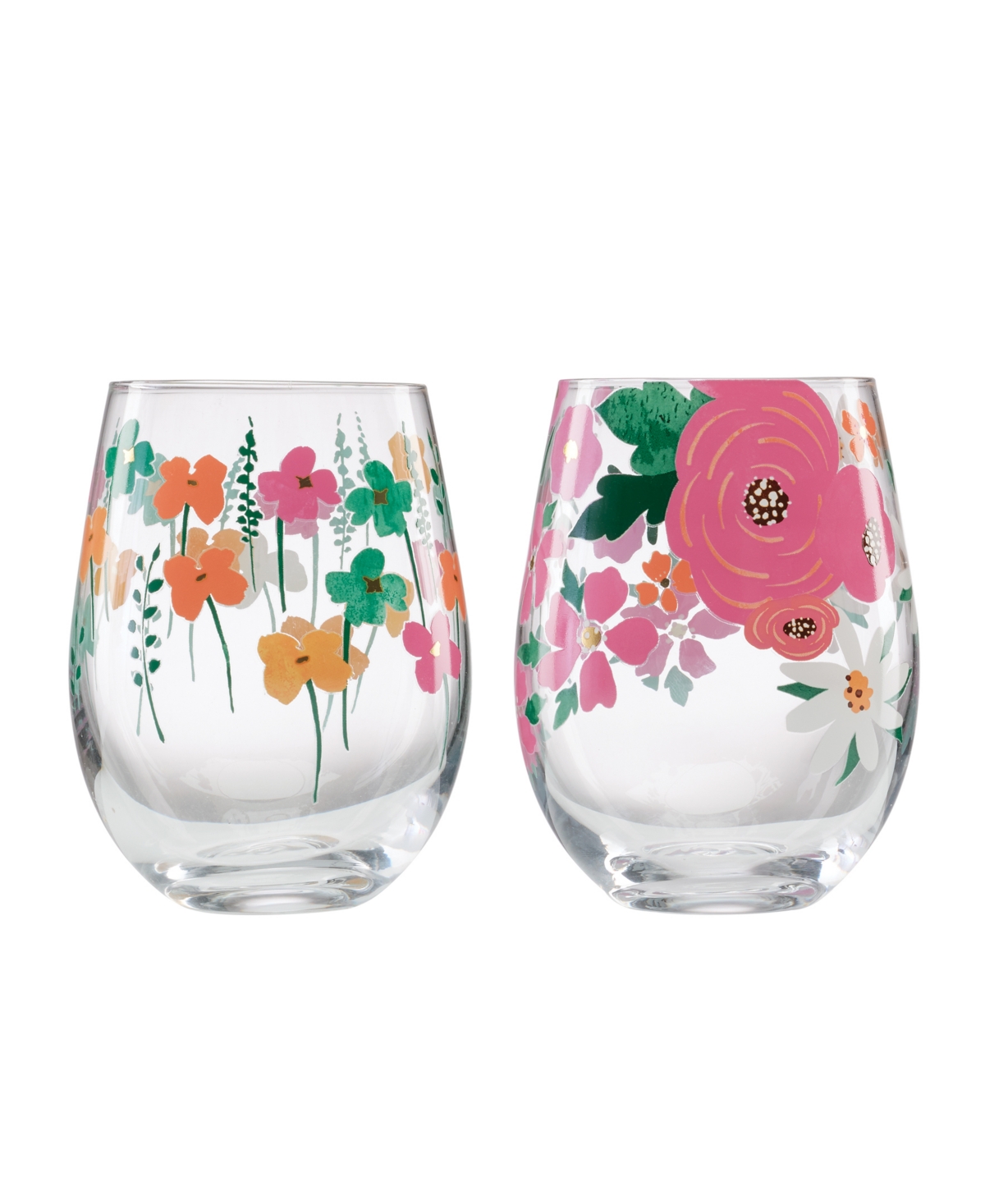 Cambridge 18 oz Floral Brights Stem Less Wine Glasses, Set Of 2 In Transparent