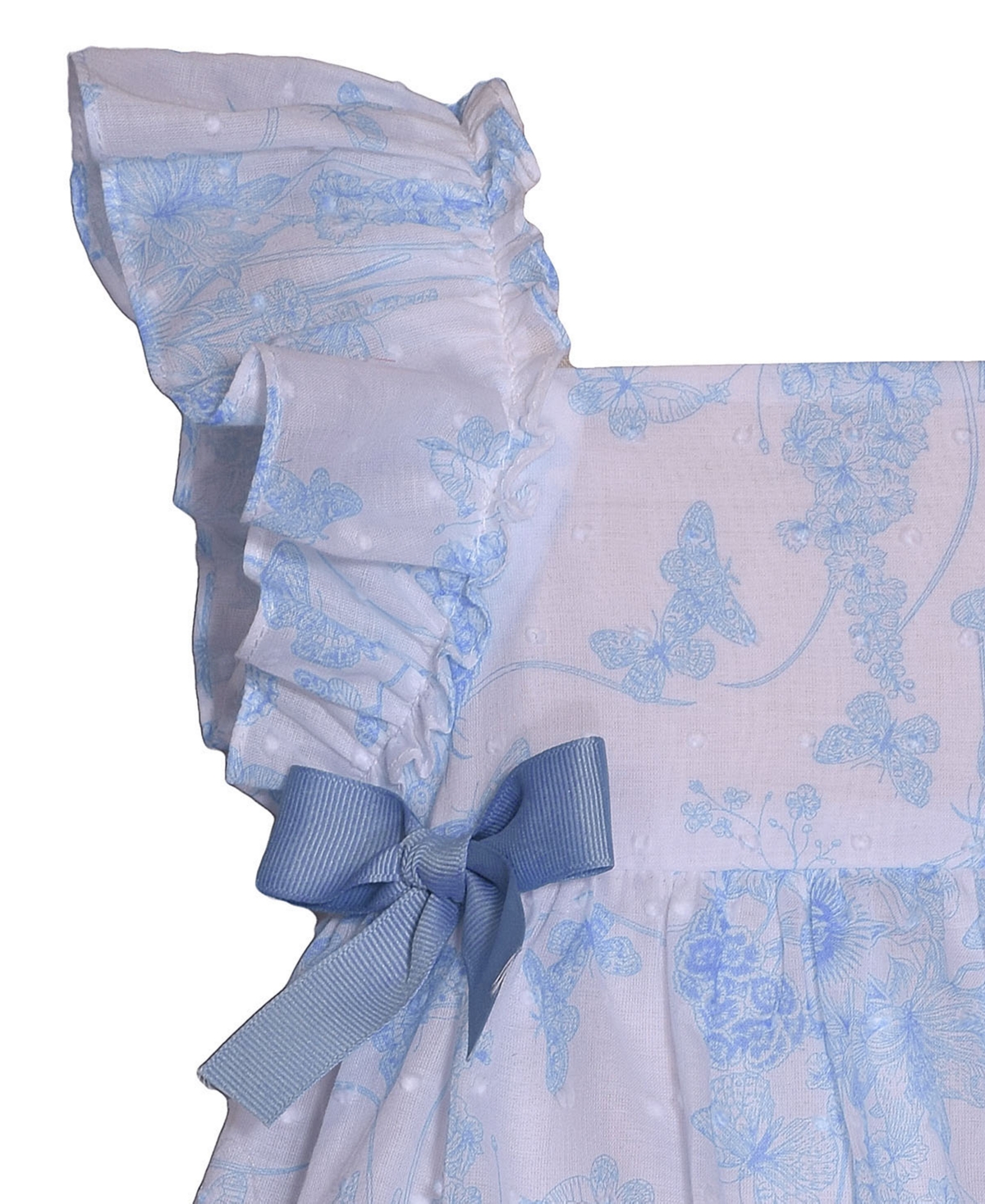 Shop Bonnie Baby Baby Girls Flutter Sleeved Toile Clip Dot With Bows And Matching Headband In Blue