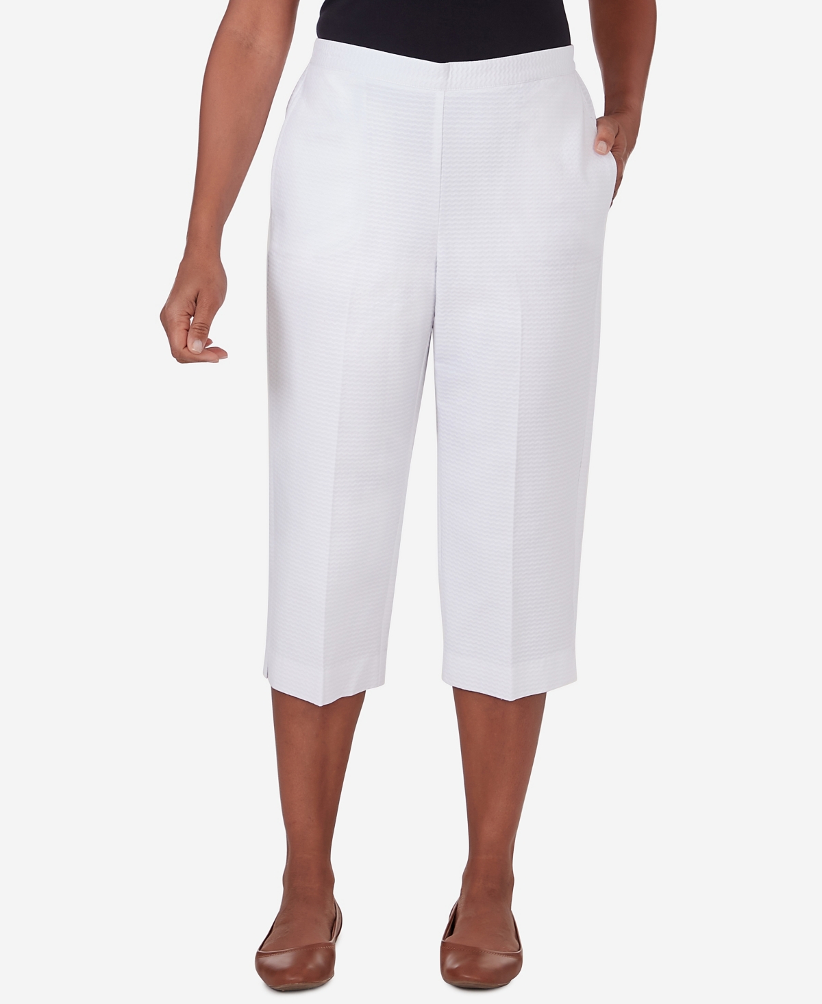 Shop Alfred Dunner Petite Charleston Textured Zig Zag Capri Pants In White
