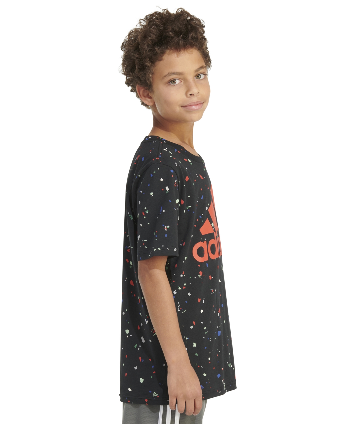 Shop Adidas Originals Big Boys Short Sleeve "terrazzo Dot" Print T-shirt In Black W Multi