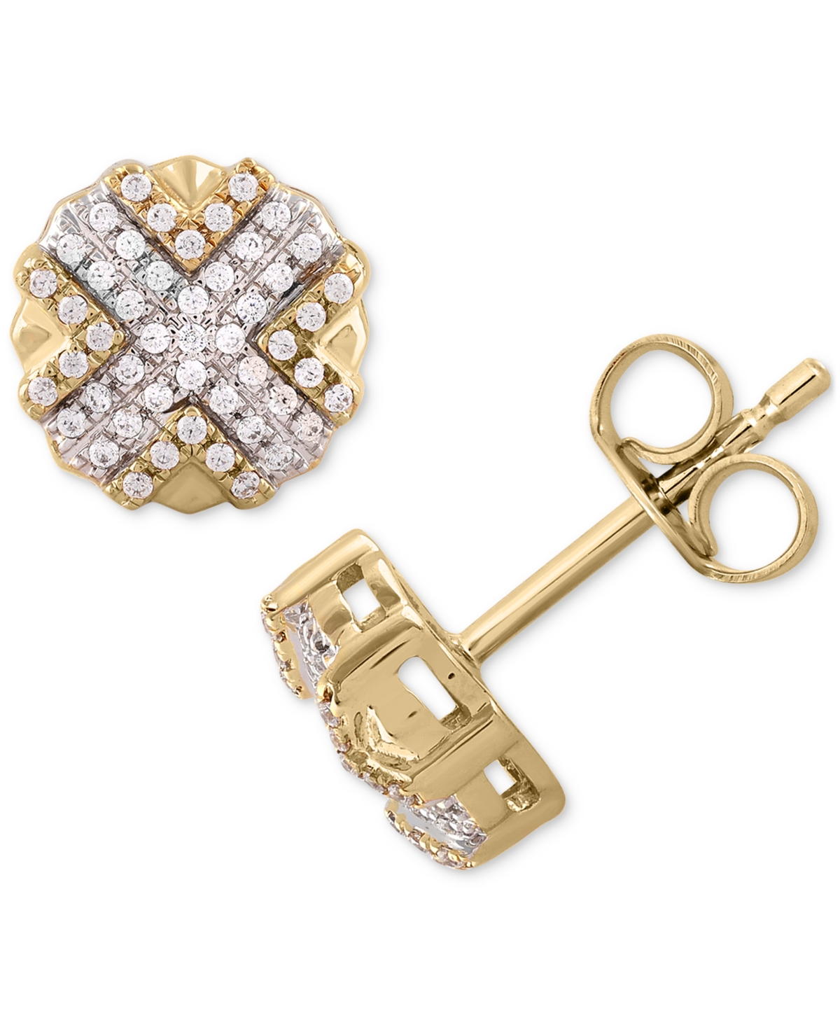 Macy's Men's Diamond X Cluster Stud Earrings (1/4 Ct. T.w.) In 10k Gold In Yellow Gold