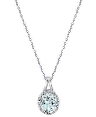 Aquamarine 2 1 3 ct. t.w. Diamond 1 10 ct. t.w. Oval Halo 18 Pendant Necklace in Sterling Silver