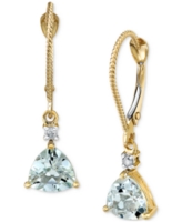 Aquamarine (1-1/3 ct. t.w.) & Diamond Accent Trillion Leverback Drop Earrings in 14k Gold - Aquamarine
