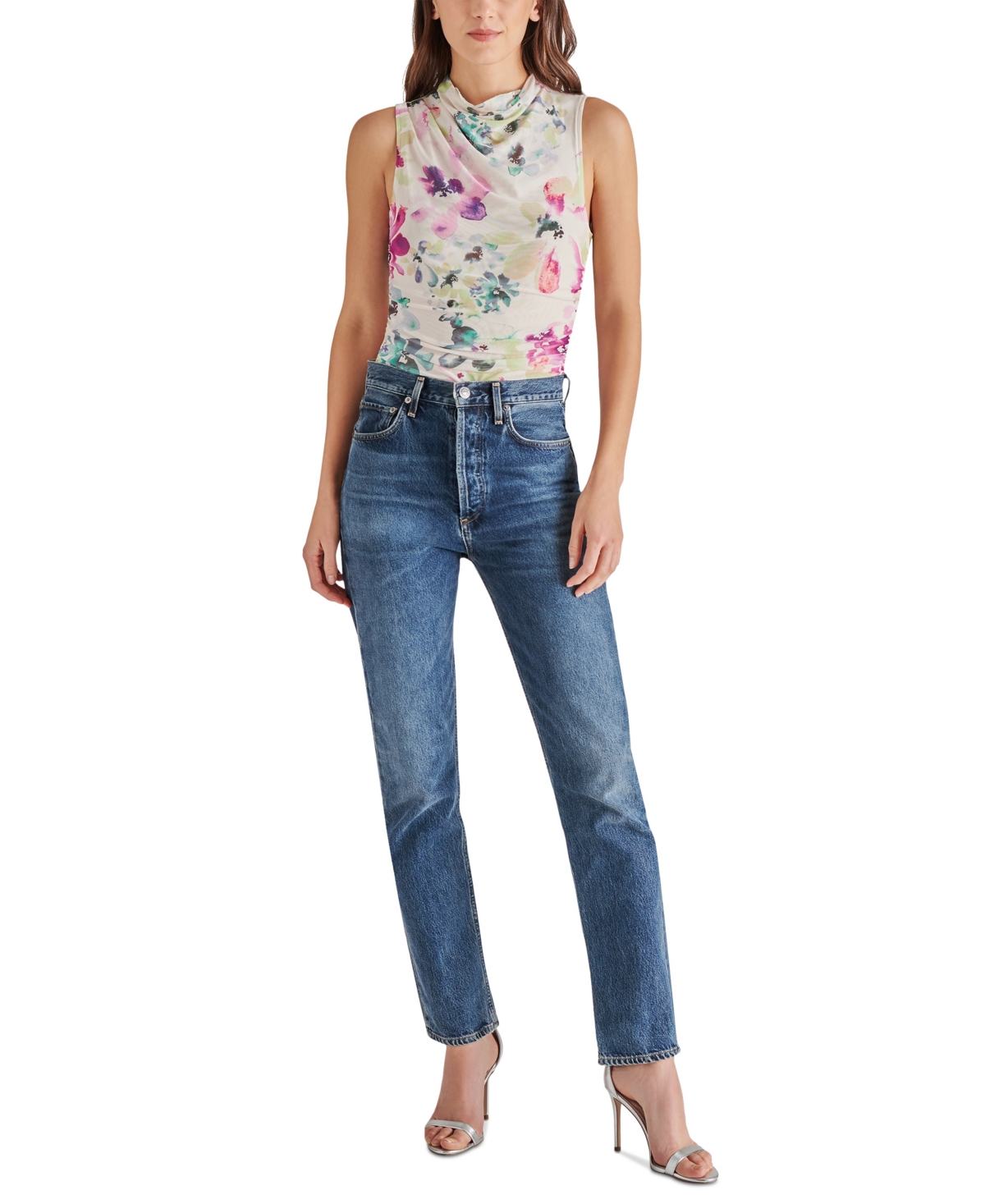 Steve Madden Women's Dalia Floral-print Draped-neck Bodysuit In Multi