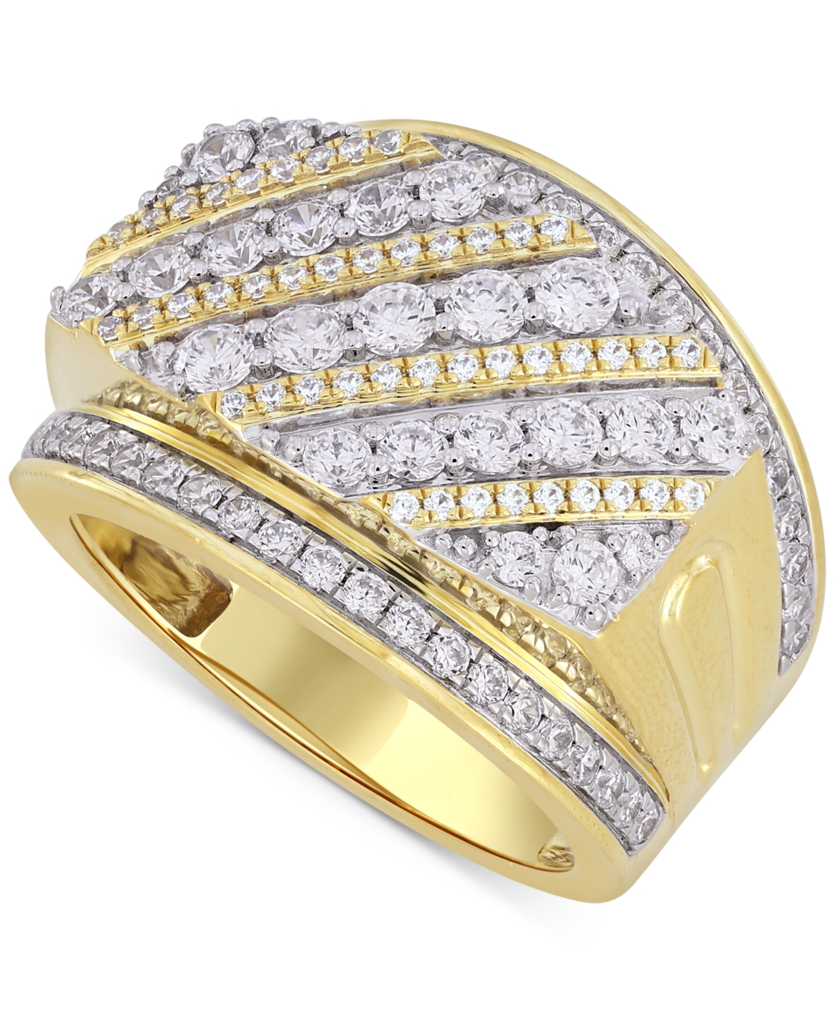 Macy's Men's Diamond Diagonal Cluster Two-level Statement Ring (2 Ct. T.w.) In 10k Gold In Yellow Gold