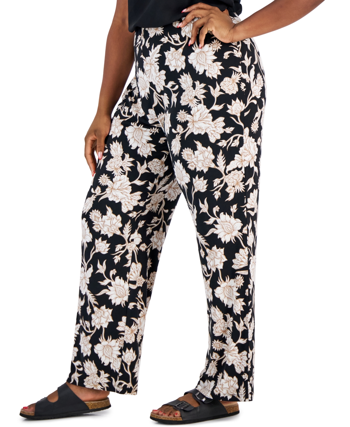 Jm Collection Plus Size Elena Printed Wide-Leg Pants, Created for Macy's