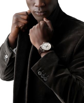 Men's Swiss Automatic Master Brown Leather Strap Watch 40mm