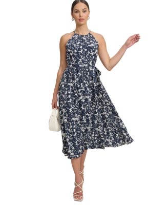 DKNY Women's Floral-Print Halter-Neck Midi Dress - Macy's
