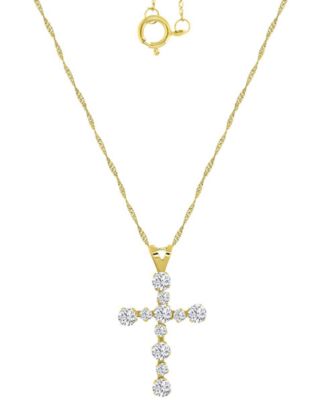 Macy's - Cubic Zirconia Small Cross 18" Pendant Necklace in 10k Gold