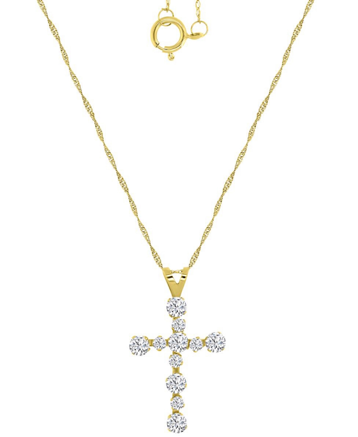 Macy's Cubic Zirconia Small Cross 18" Pendant Necklace In 10k Gold