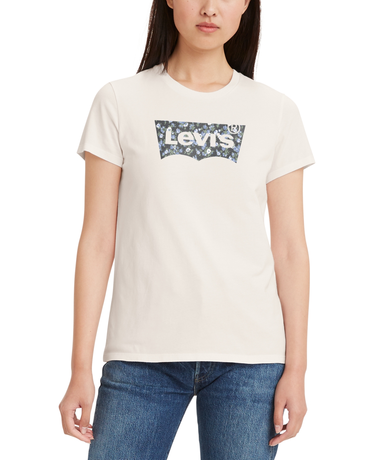 Levi's Women's Perfect Graphic Logo Cotton T-shirt In Michelle Bw Fill Egret