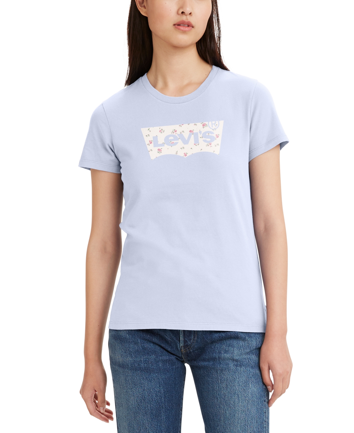 Shop Levi's Women's Perfect Graphic Logo Cotton T-shirt In Bw Smaller Isabel Brunnera Blue