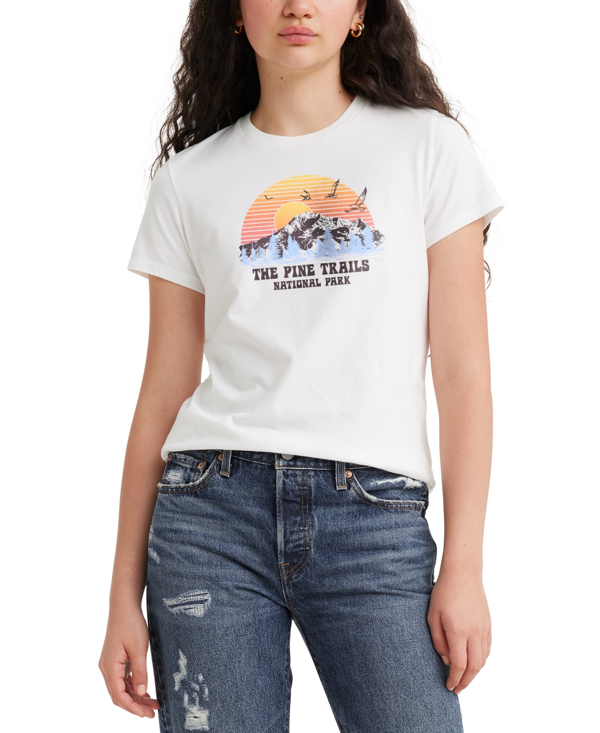 Levi's Women's Perfect Graphic Logo Cotton T-shirt In The Pine Trails Cloud Dancer