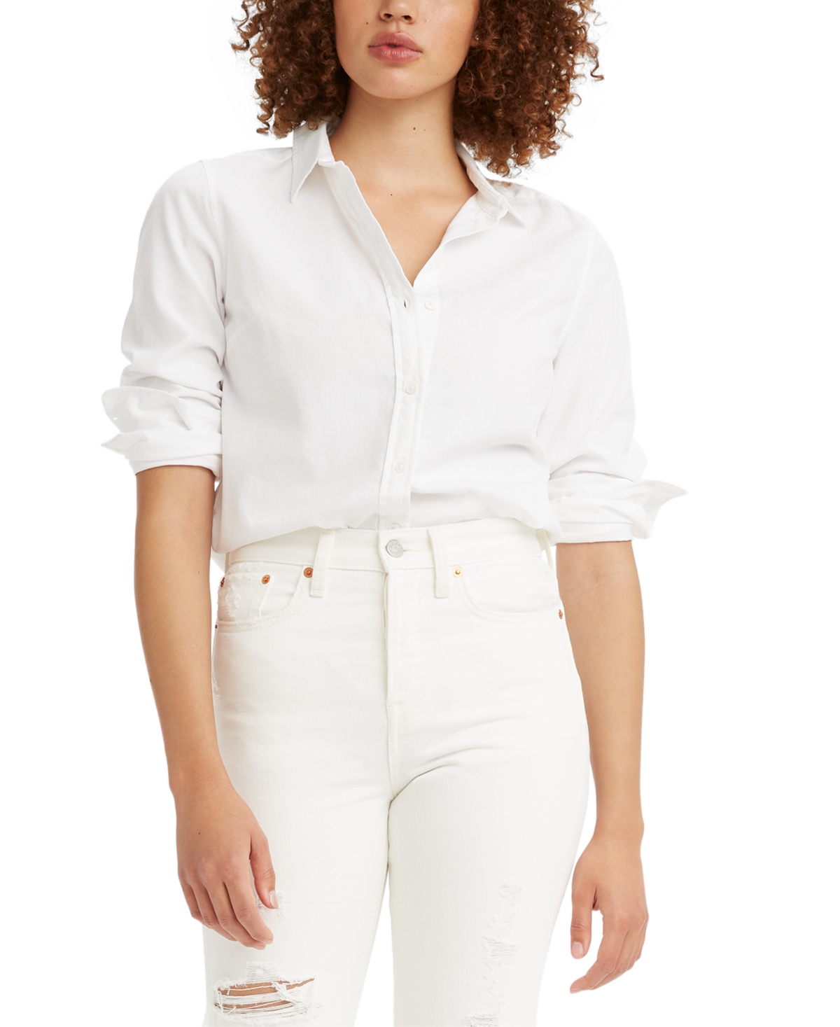 Shop Levi's The Classic Cotton Box-pleat-back Long-sleeve Shirt In Bright White