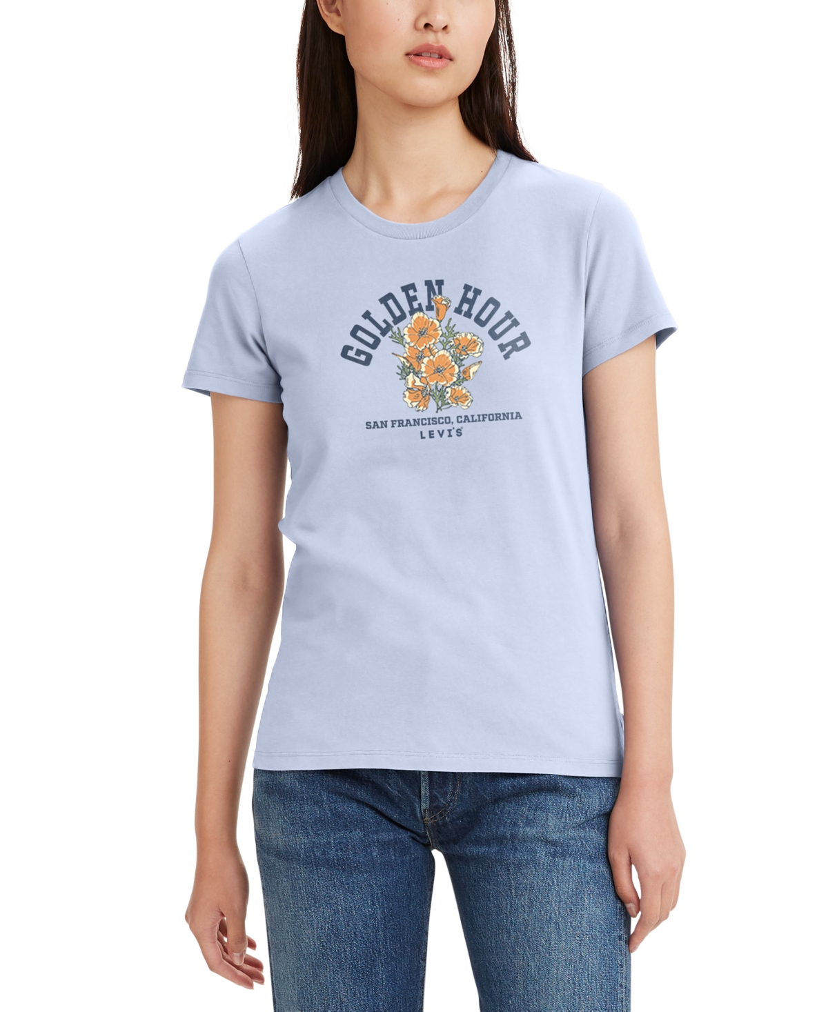 Levi's Women's Perfect Graphic Logo Cotton T-shirt In Golden Poppy Hour Brunnera Blue