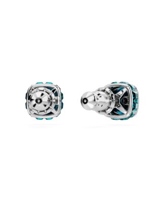 Rhodium Plated Square Cut Color Birthstone Stud Earrings