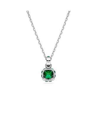 Rhodium Plated Square Cut Color Birthstone Pendant Necklace