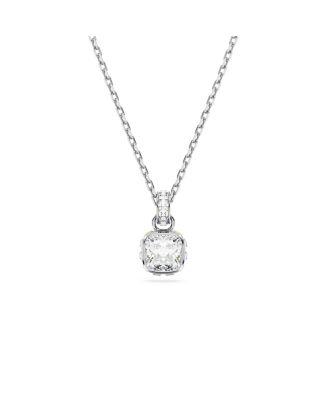 Rhodium Plated Square Cut Color Birthstone Pendant Necklace