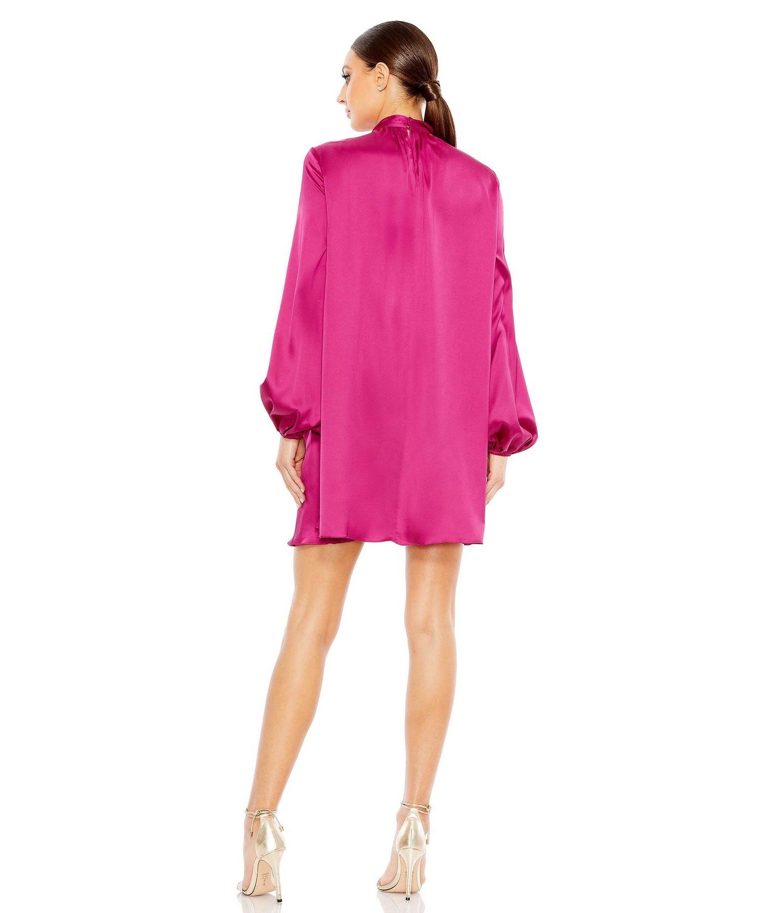 Women's Soft Tie High Neck Pull Sleeve Shirt Dress