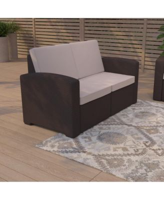 Malmok Outdoor Furniture Resin Loveseat Faux Rattan Wicker Pattern 2-Seat Loveseat With All-Weather Cushions