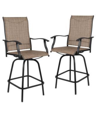 Set Of 2 Brett High Back Bar Height Swivel Patio Stools With Powder Coated Metal Frames And Textilene Upholstery