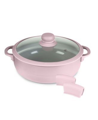 Aluminum 3.5 Qt Caldero with Silicone Rim Glass Lid and Silicone Handle Holder