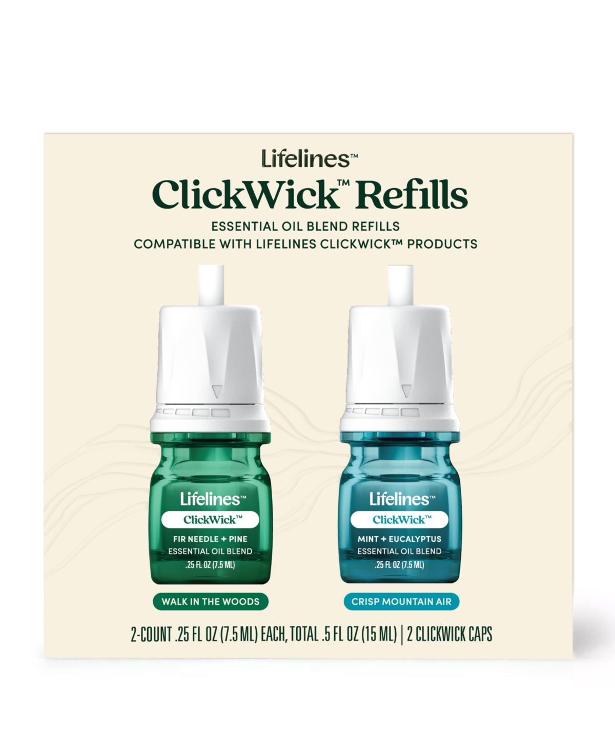 Lifelines Blends Click Wick Refill Woods Mountain Air 2-pack, 0.5 Fl oz In Multi Colored