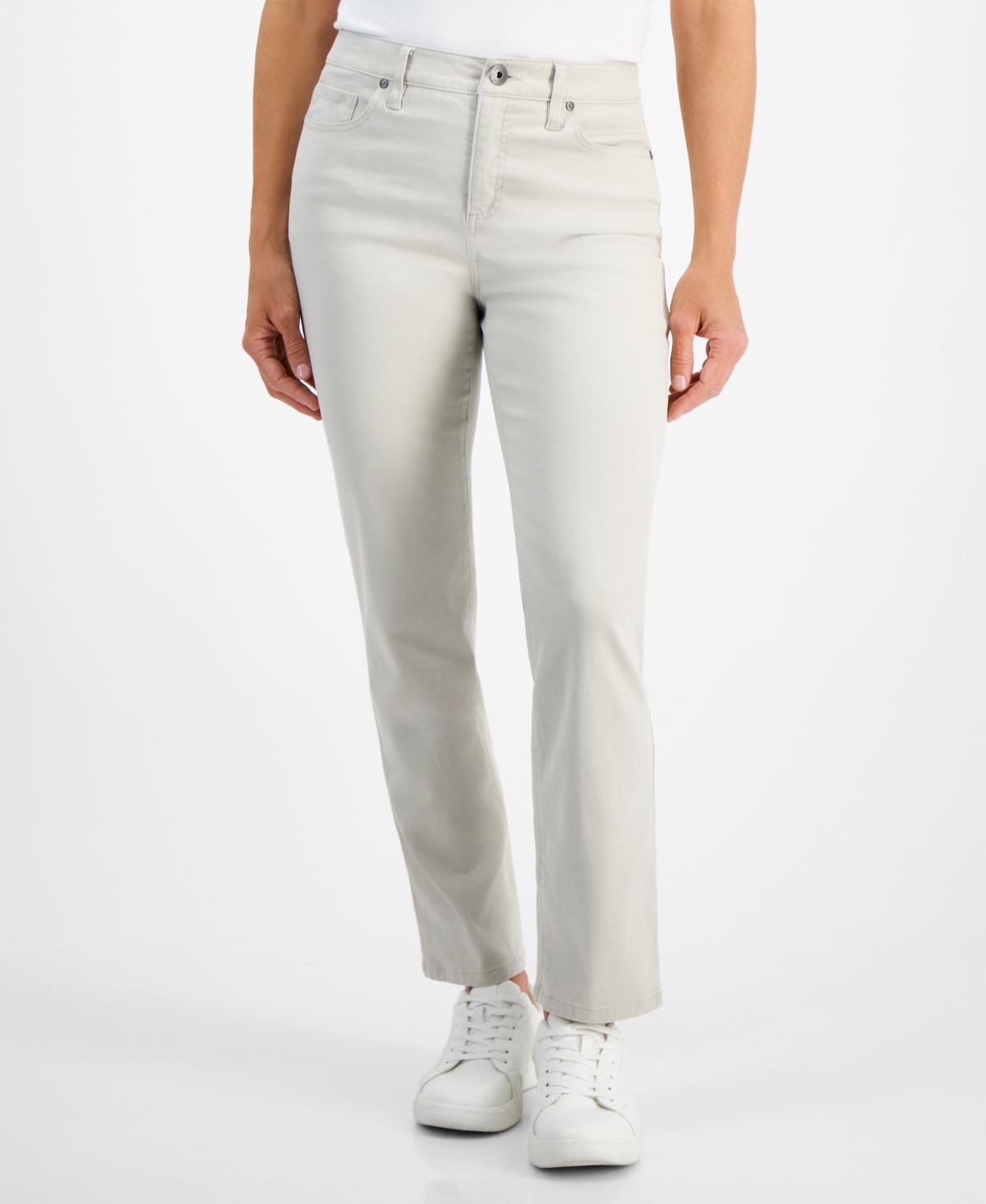 Shop Style & Co Petite Colored High Rise Natural Straight-leg Jeans, Created For Macy's In Stonewall