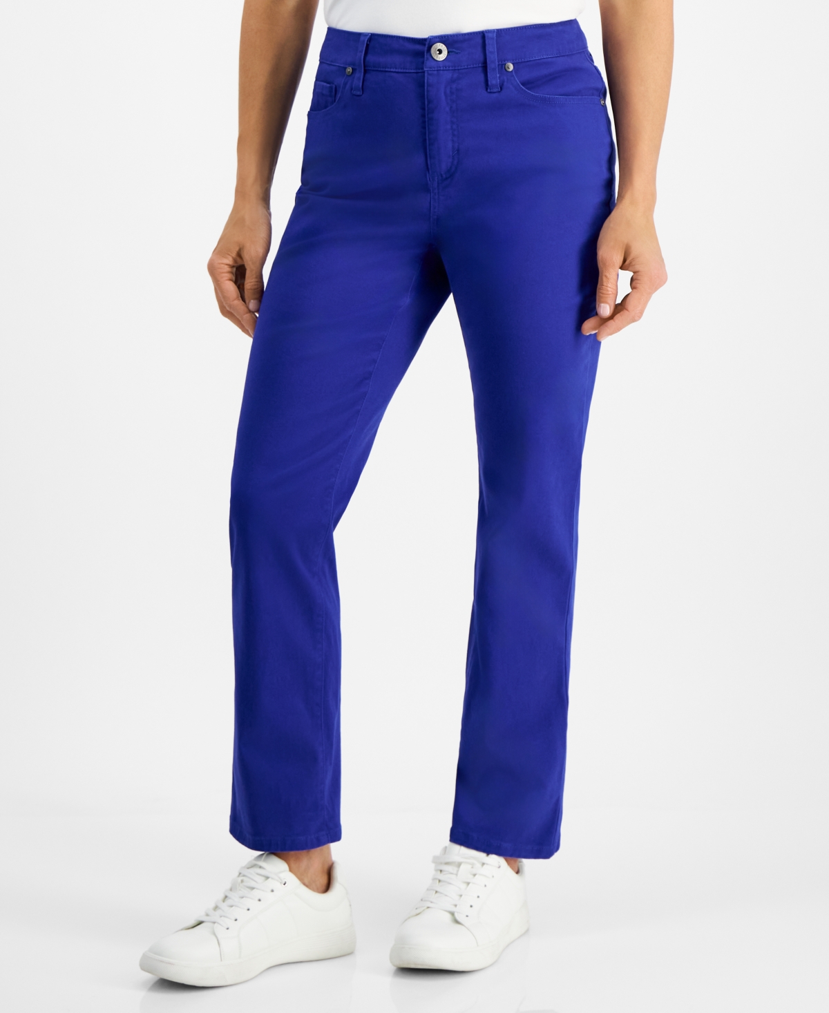 Shop Style & Co Petite Colored High Rise Natural Straight-leg Jeans, Created For Macy's In Jazzy Blue