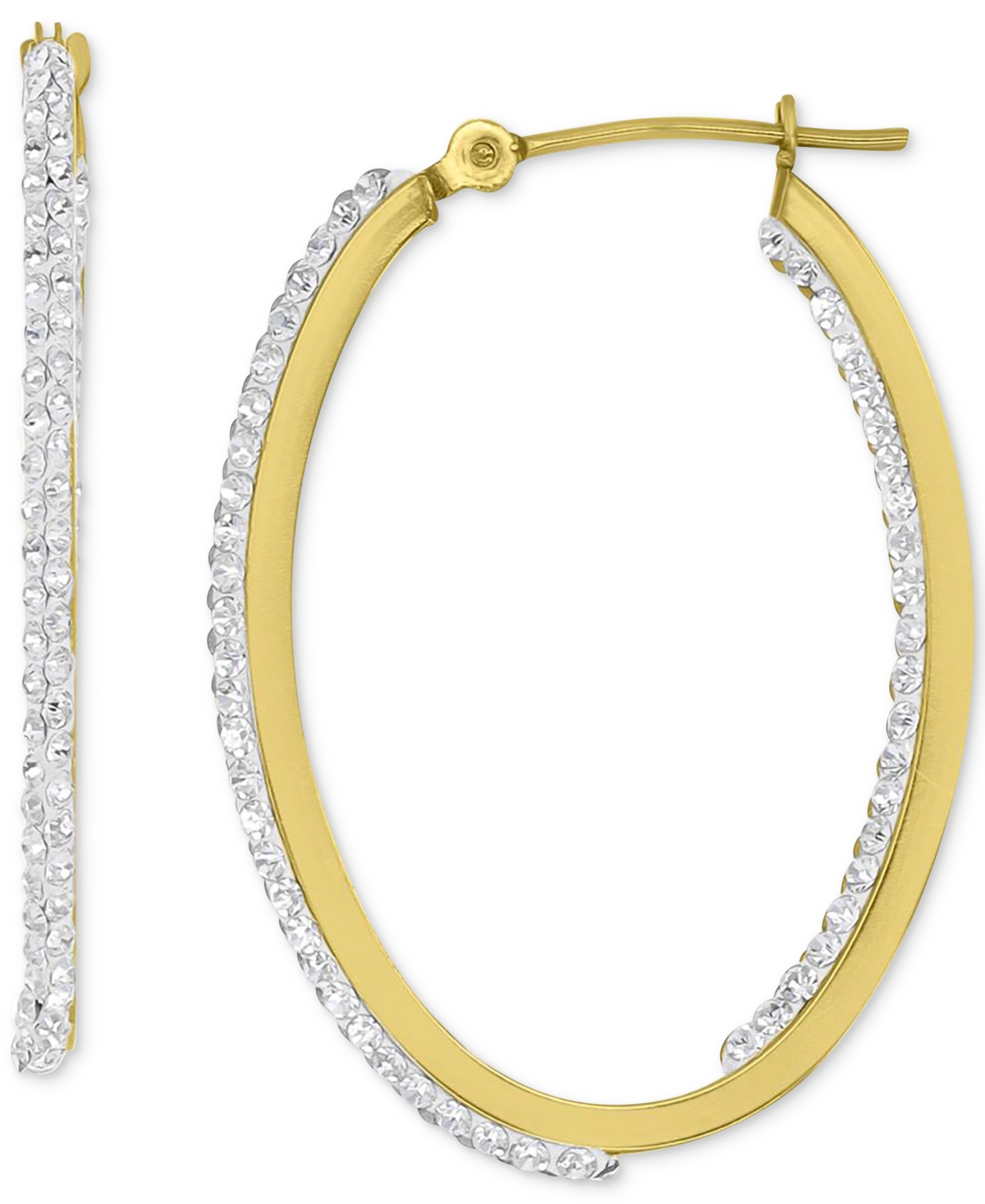 Macy's Crystal Pave In & Out Medium Hoop Earrings In 10k Gold, 1.2" In Gold