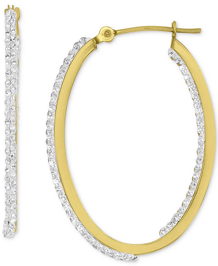 Macy's Crystal Pavé In & Out Medium Hoop Earrings in 10k Gold, 1.2 ...