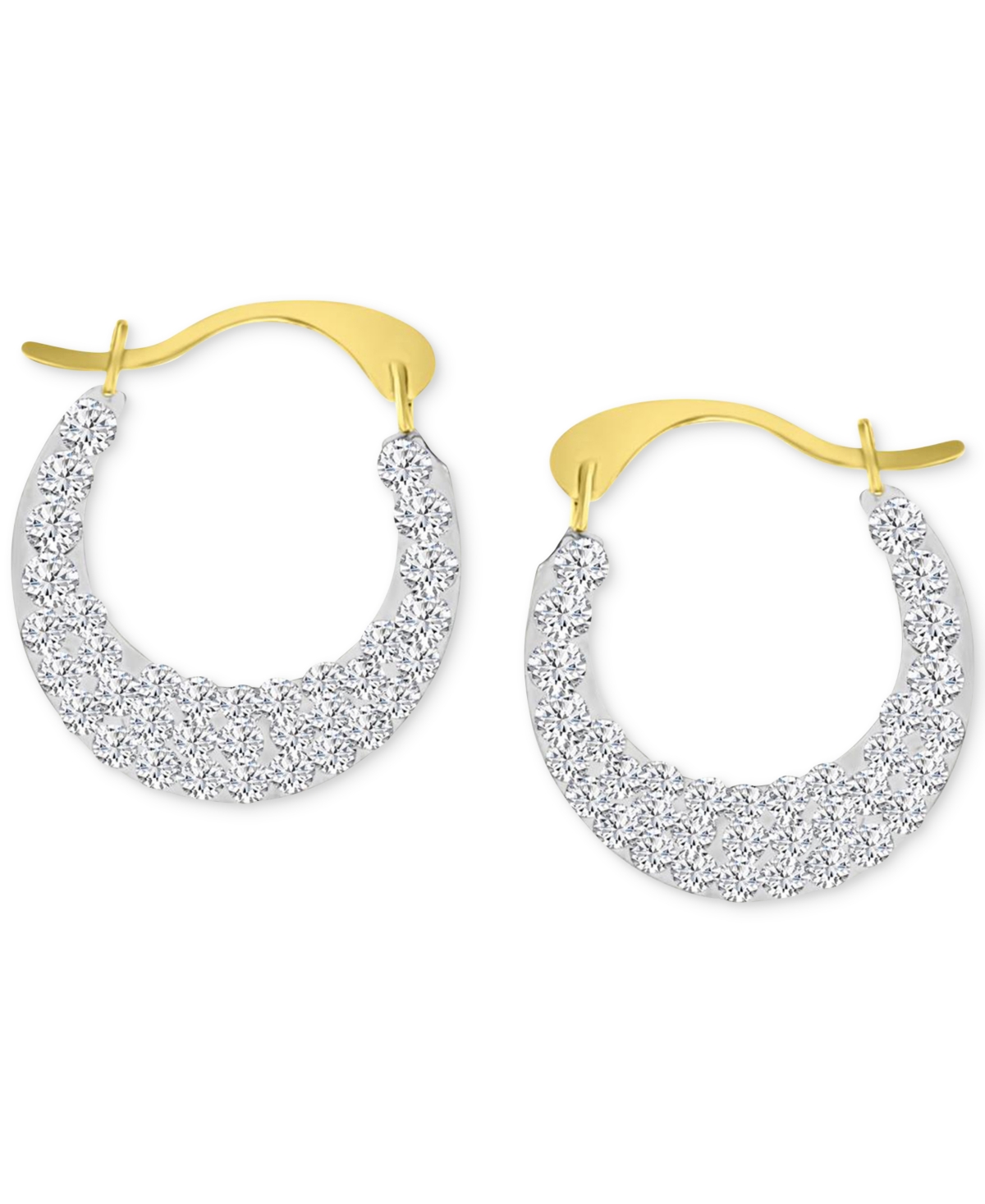 Crystal Pave Small Round Hoop Earrings in 10k Gold, 0.57" - Gold