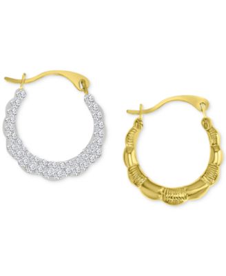 Crystal Pav&eacute; Scallop Edge Small Hoop Earrings in 10k Gold, 0.59"