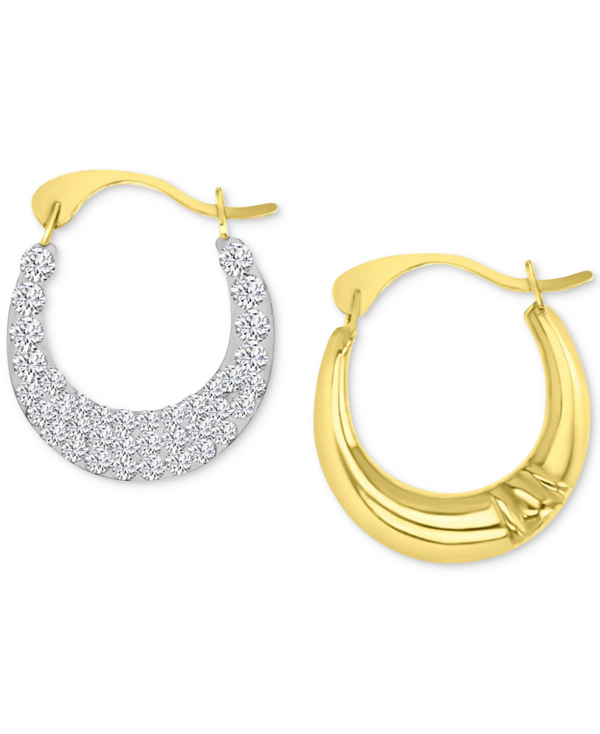 Macy's Crystal Pave Small Hoop Earrings In 10k Gold, 0.59" In Gold