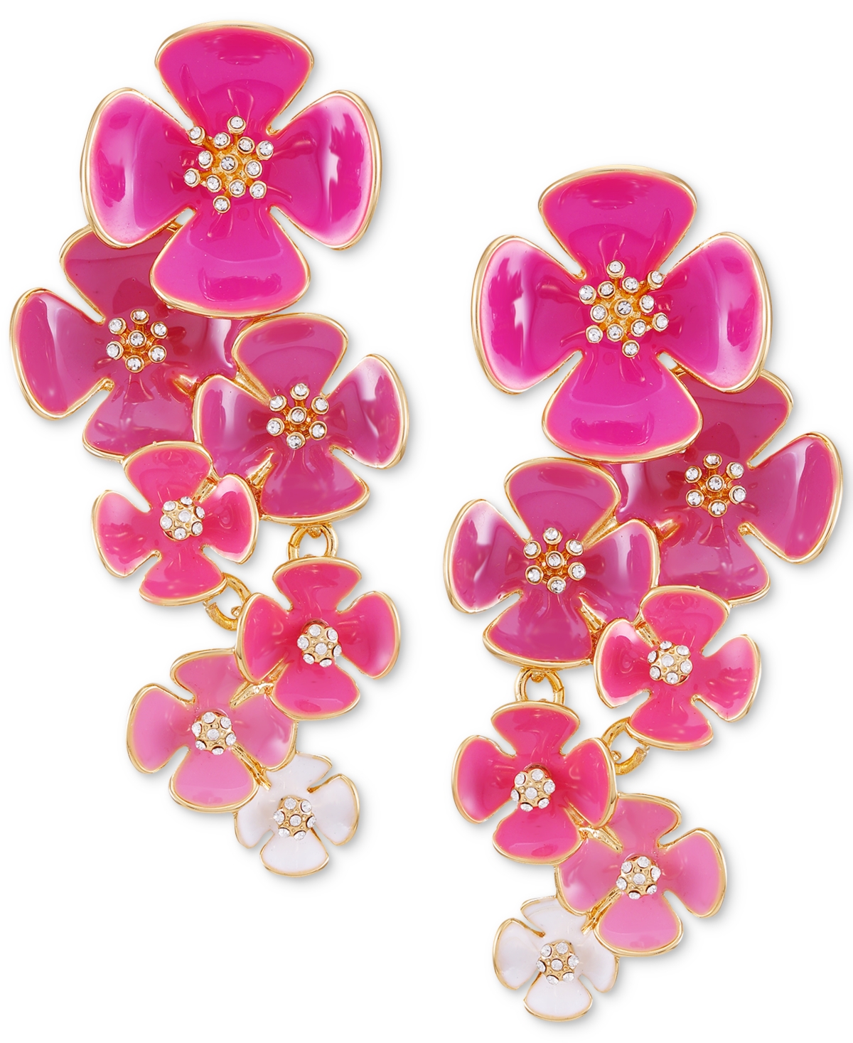 Guess Gold-tone Pink Flower Linear Clip On Earrings