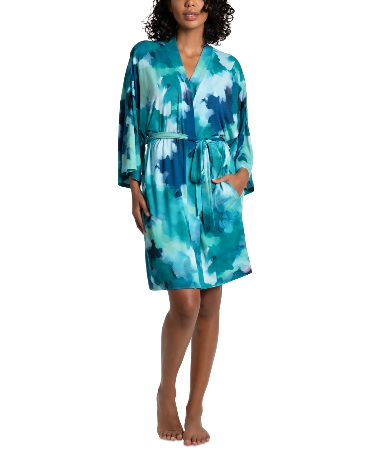 Women's Clement Printed Wrap Robe - Turquoise
