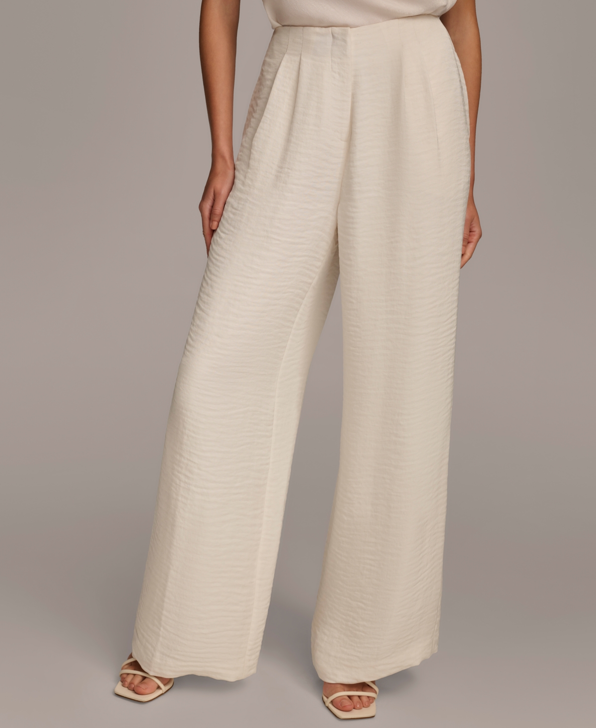 Shop Donna Karan Women's Textured Wide-leg Pants In Cream