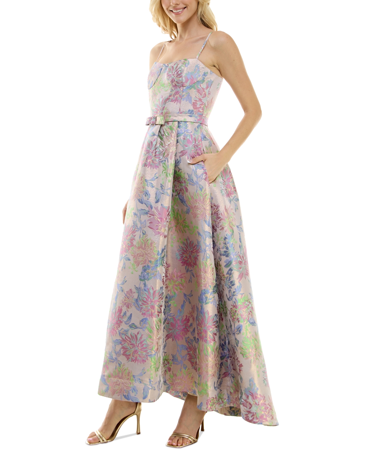 Shop Taylor Women's Metallic Floral-jacquard Gown In Rose Gold Multi