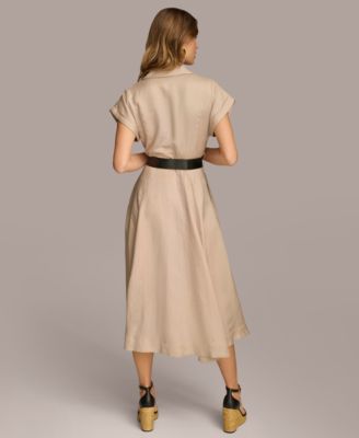 Women's Button-Front Short-Sleeve Belted Dress